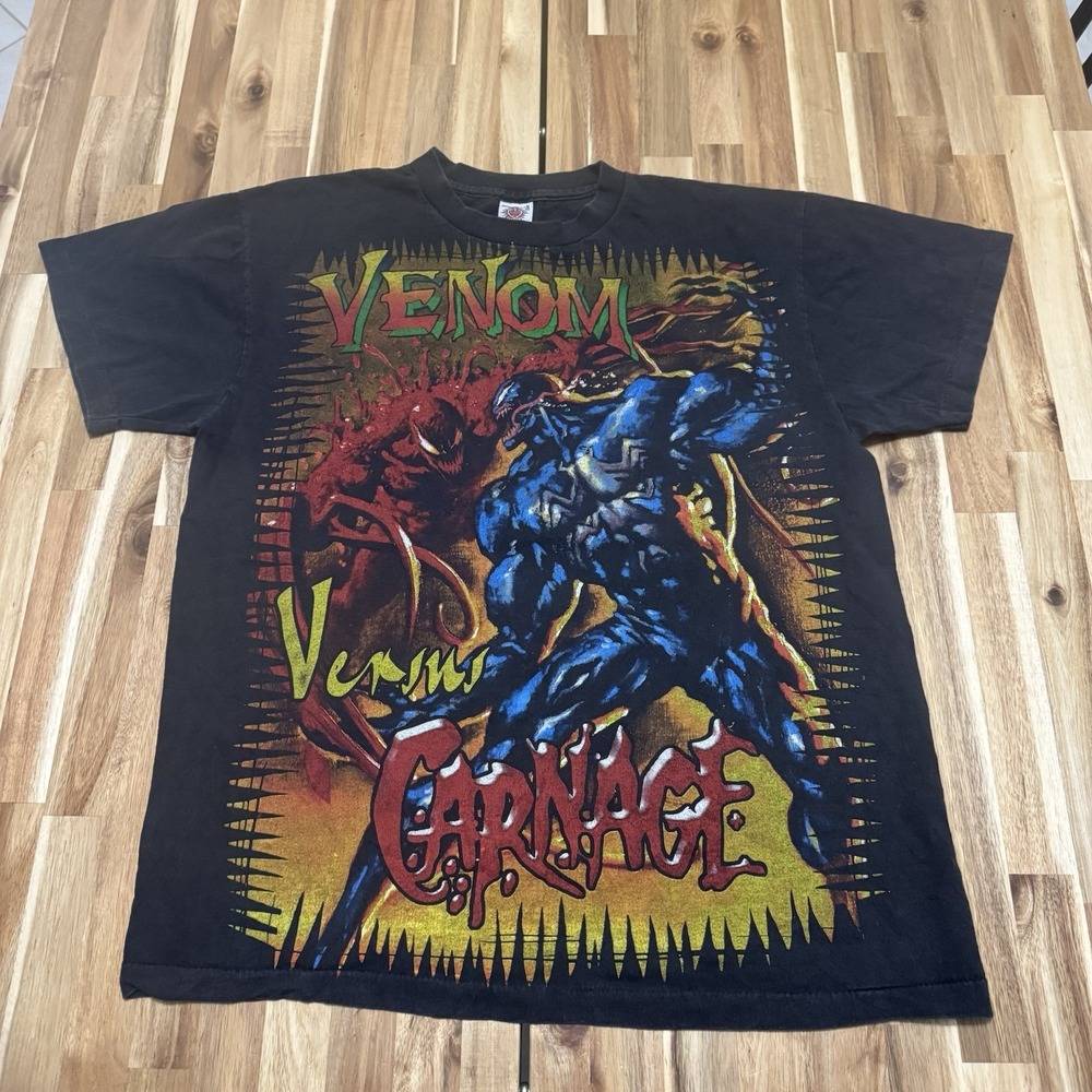 Venom Vs Carnage Shirt Mens L  Single Stitch Boot AOP Double Sided Big Marvel